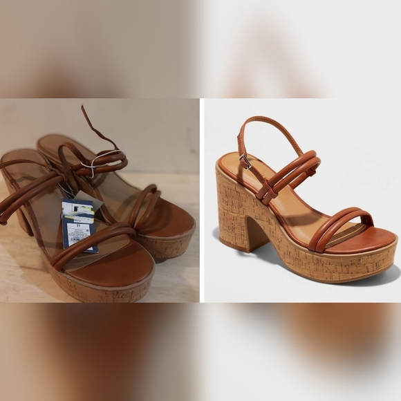 Universal Thread Women's Cork Platform Sandals Mid Chunky Block Heel - Picture 1 of 11